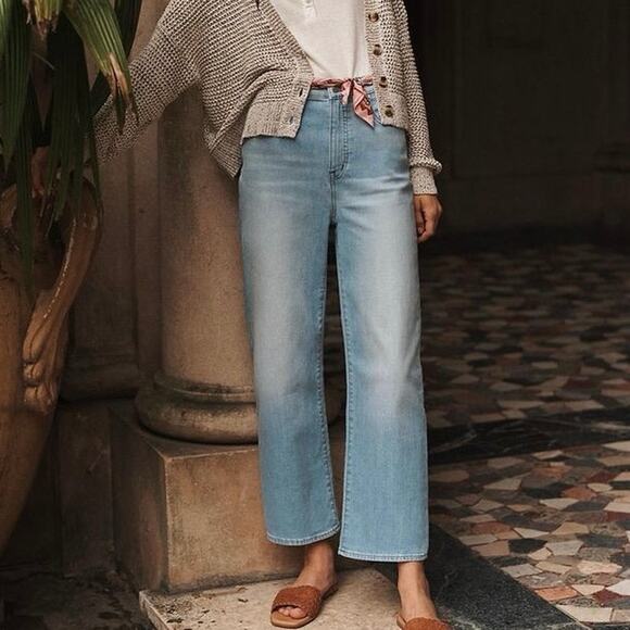 Madewell Denim - Madewell Slim Wide Leg Jeans Size 27 Eastwick Blue Crop Stretch Denim Staple